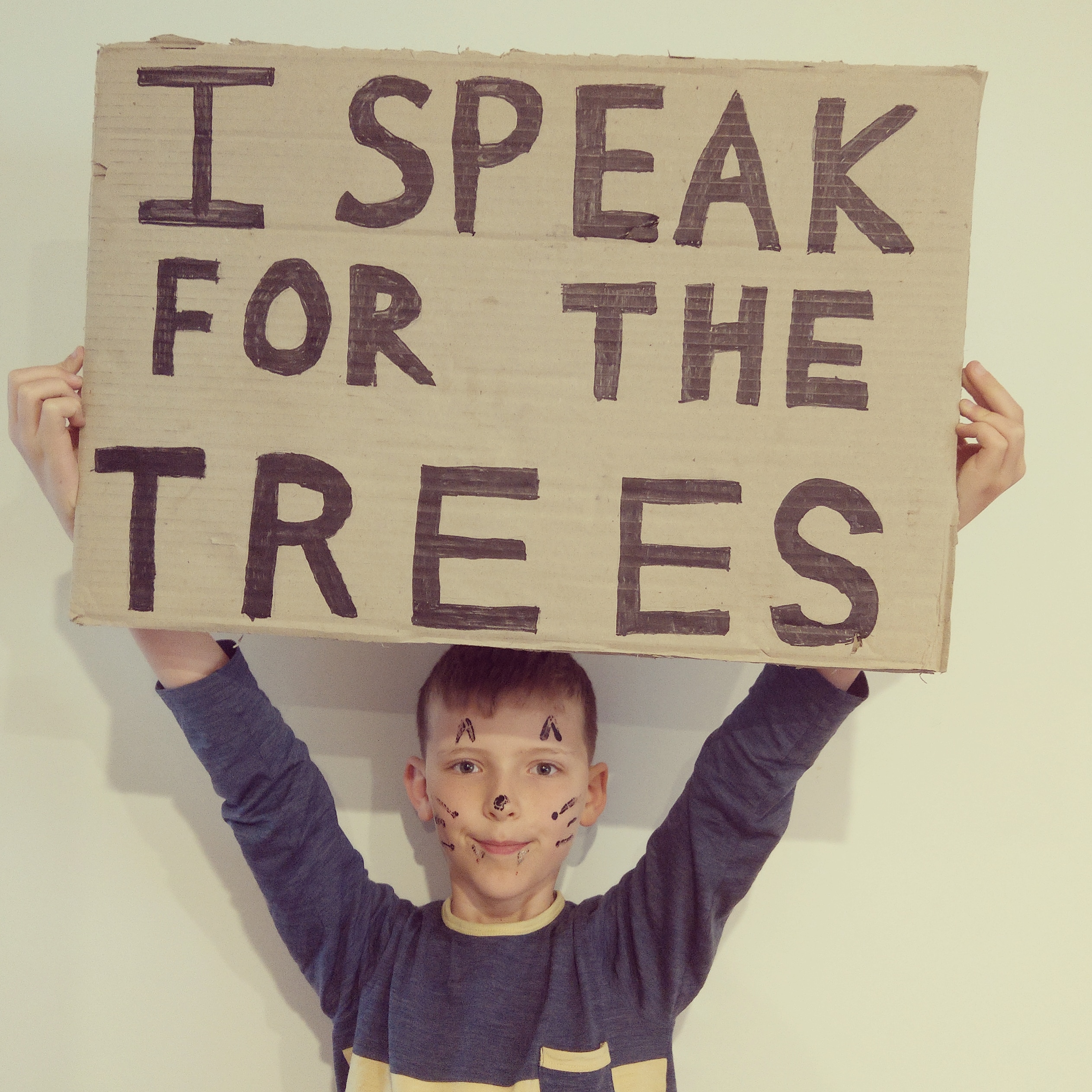 Young boy with climate strike sign
